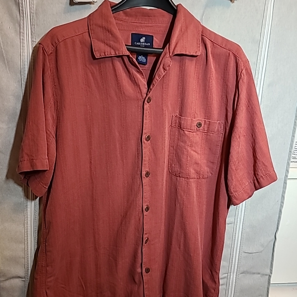 Caribbean Joe Red Short Sleeve Button Up Front Shirt Men's Size X-Large